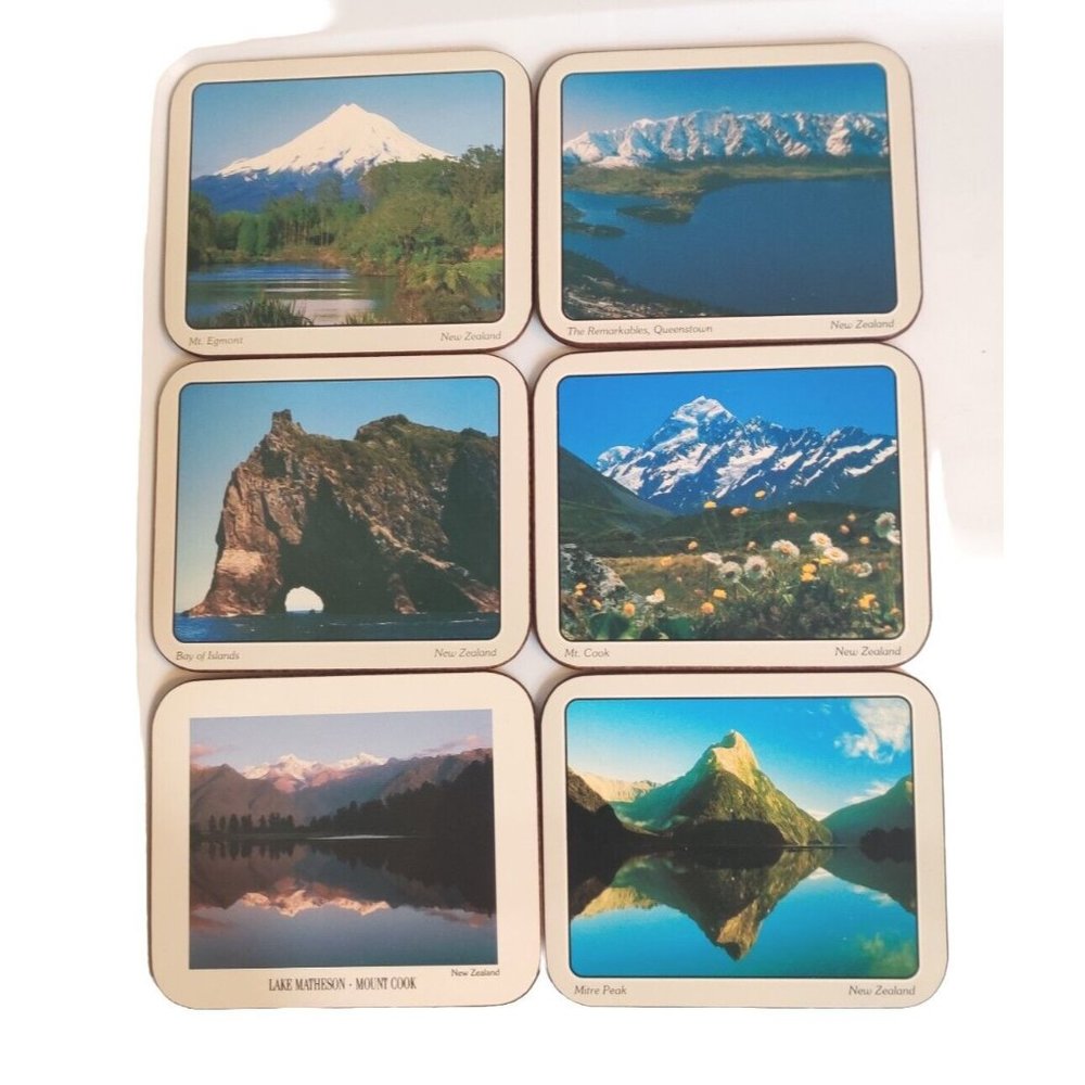 Vintage Jason Designer Collection of New Zealand 6 PCS Cork Back Coasters EUC